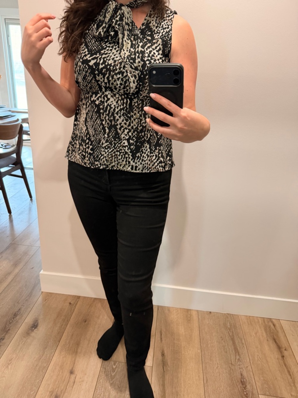 Ann Taylor Black and Cream Patterned Blouse